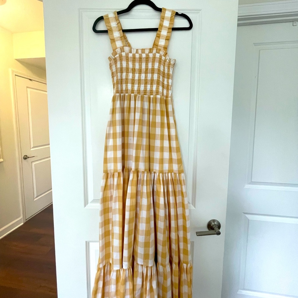Abercrombie Smocked Bodice Easy Maxi Dress in Yellow Check